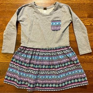 Tea Collection Long Sleeve Gray Dress w Pocket & Blue Tree & Heart Print Size 8